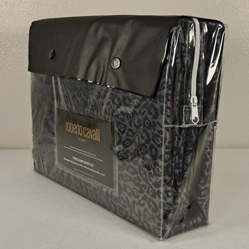 BRAND NEW Roberto Cavalli KING Duvet Cover Set Gray Leopard Print Luxury Bedding